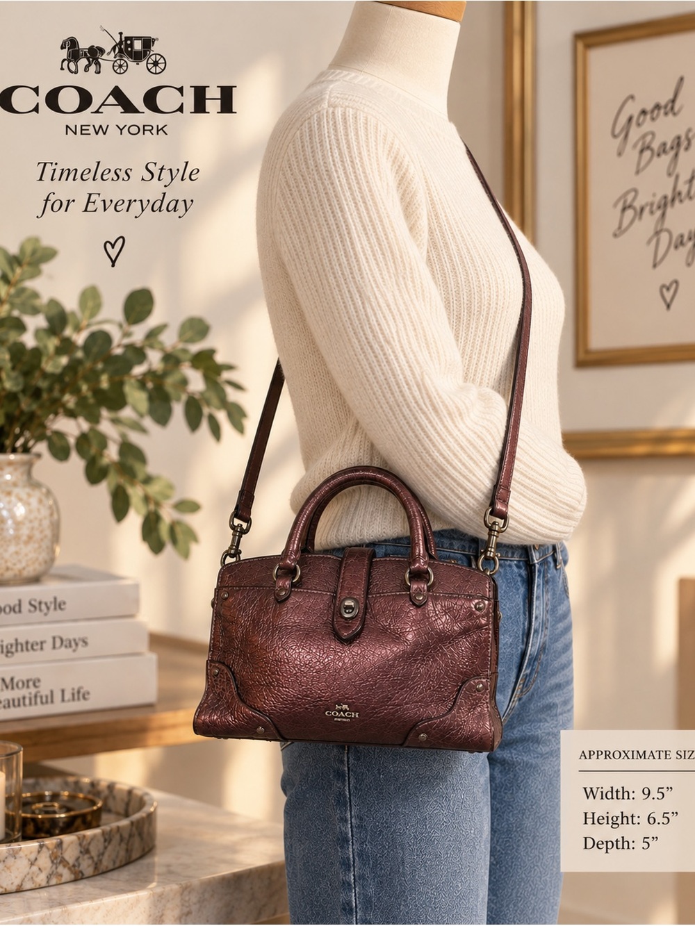 Coach Mini Mercer 24 37779 Metallic Bronze Leather Crossbody Satchel